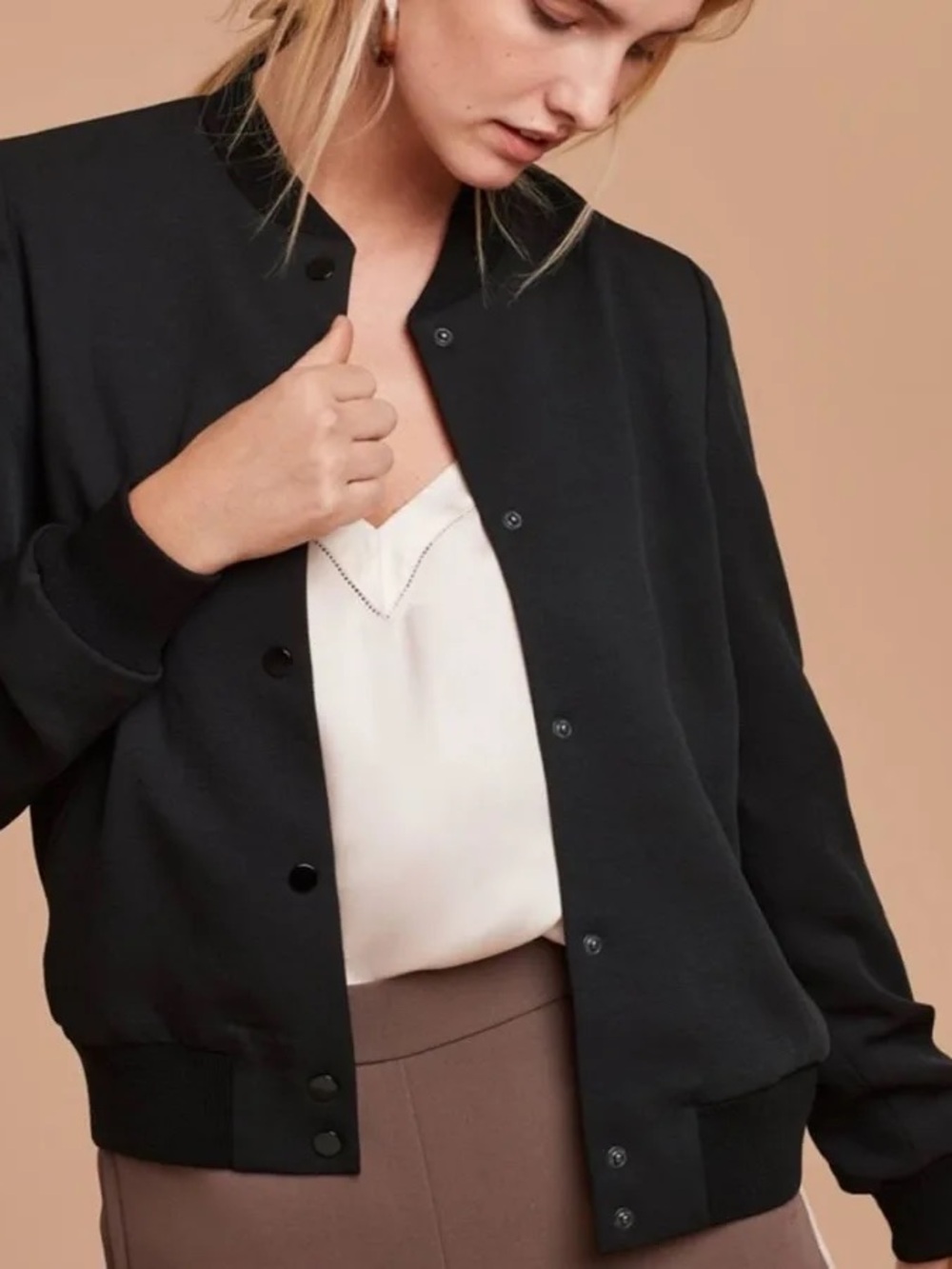 Aritzia Wilfred Black Poussin Bomber Jacket